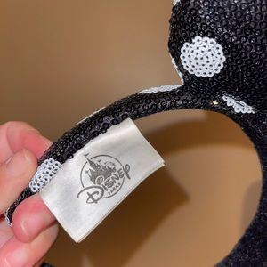 Minnie Mouse Sequined Red, Black & White Polka Dot Headband Ears Disney Parks